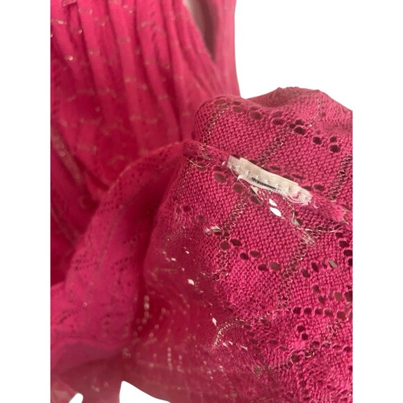 Vintage Dkny Jeans L Pink Open Knit Babydoll Fairy Y2K Button Down Top Blouse - Picture 7 of 7